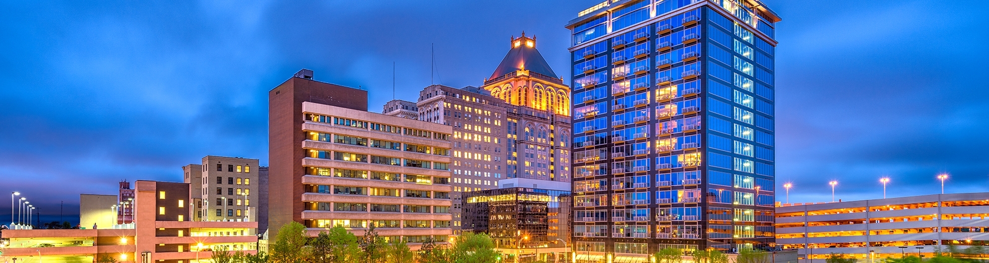 Downtown Greensboro, NC at night